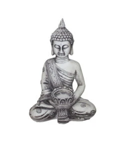 Fantasieco Stein-Buddha Mit Teelichtschale, 21 X 13 X 30 Cm