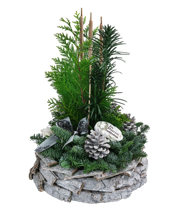 Grabgesteck In Rinden-Schale, Rund, Weiß, Ca. Ø30/H45 Cm 3 Grabgesteck In Rinden-Schale, Rund, Weiß, Ca. Ø30/H45 Cm